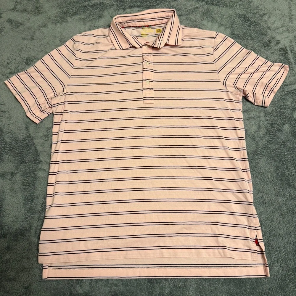 Ralph Lauren Performance Polo Shirt Pink Navy Stripe Classic Fit‎ Mens M